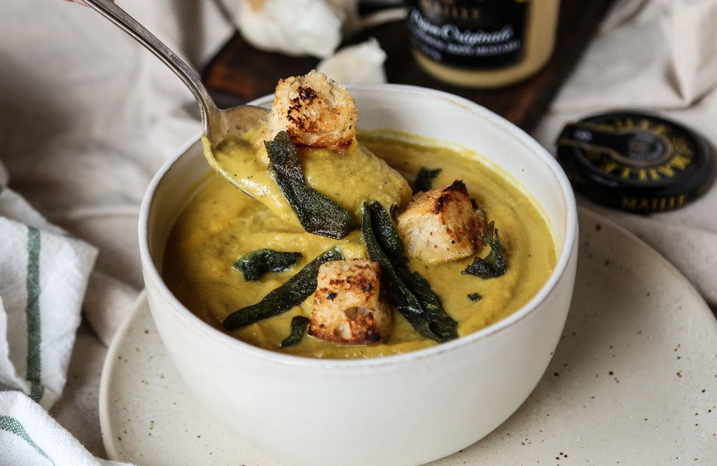 Cauliflower Soup with Crispy Sage & Croutons