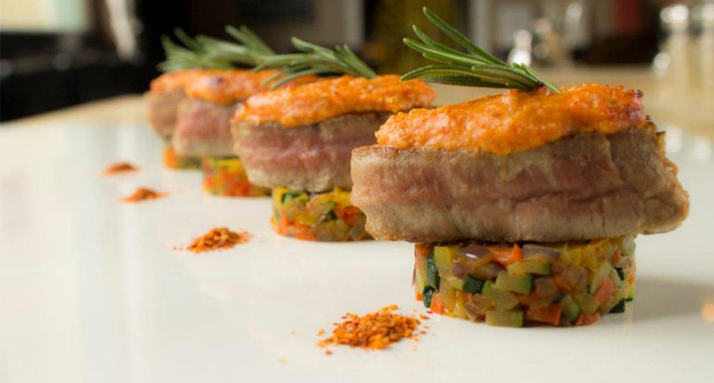 Pork Medallions, Mustard-Parmesan Crust & Chili