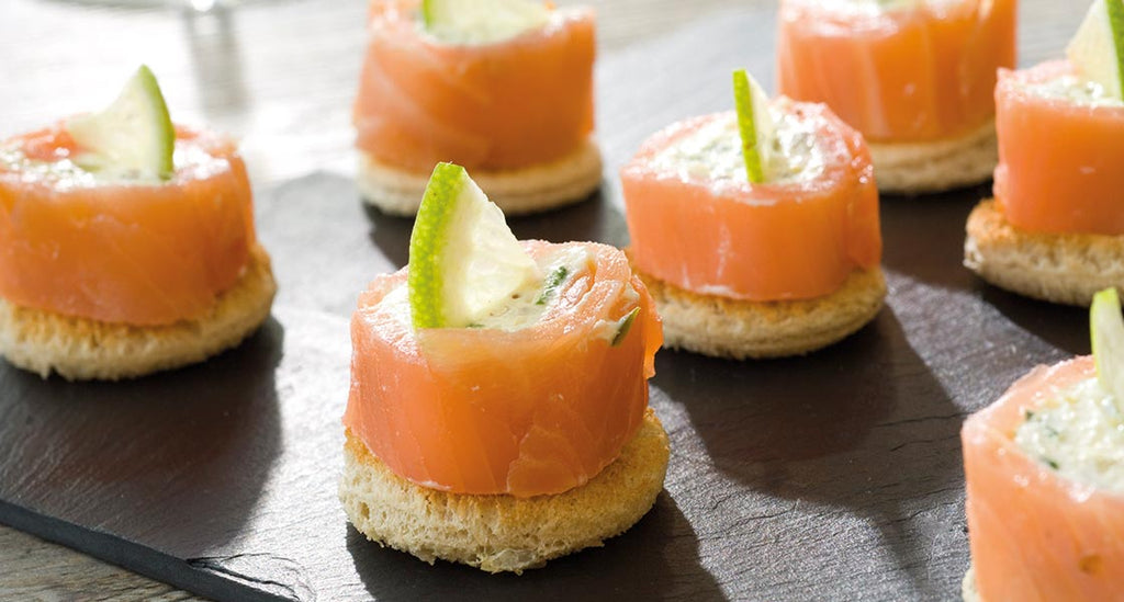 Smoked Salmon Roulade, with Cream Cheese and <br>Maille Sundried Tomato Cornichons