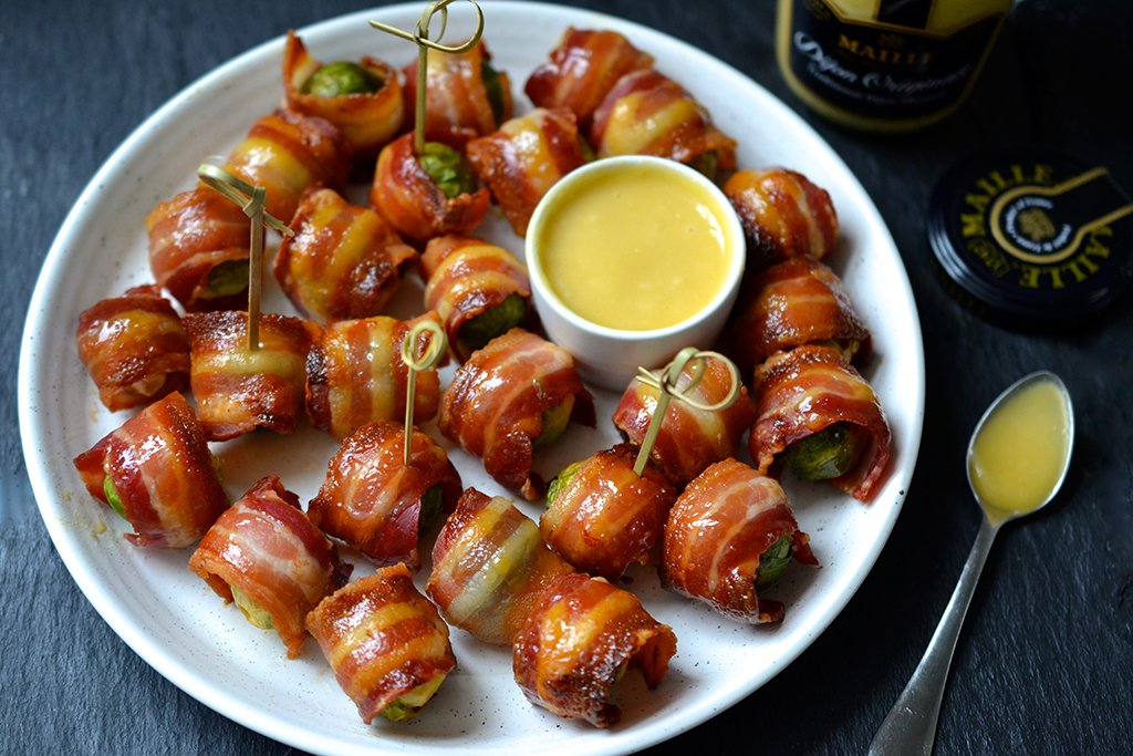 Honey Mustard Glazed Bacon Wrapped Brussel Sprouts | Maille
