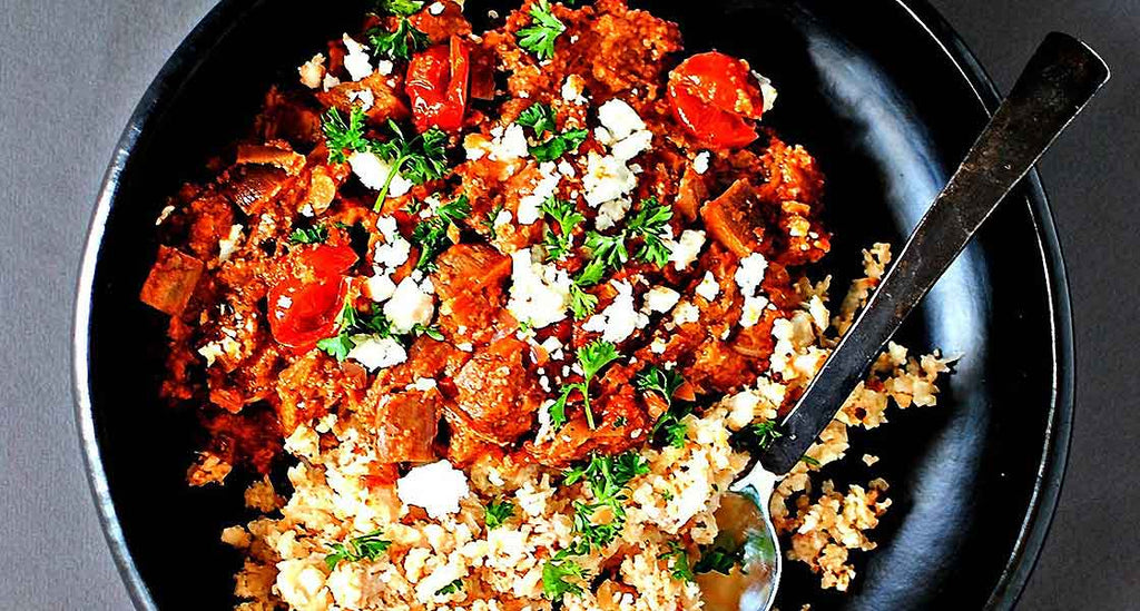 Aubergine Eggplant & Walnuts with Couscous