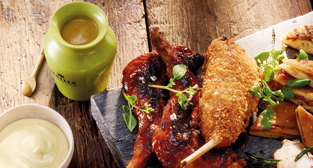 BBQ and Southern Fried Rabbit Legs with Rosemary Honey Mustard Mayonnaise