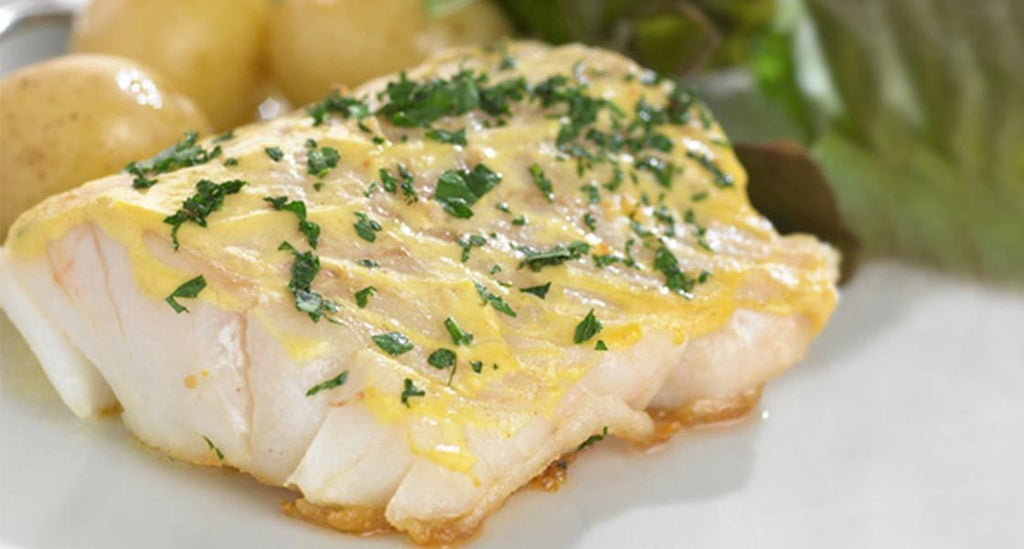 Pan-Fried Cod Steaks with Mustard Glaze