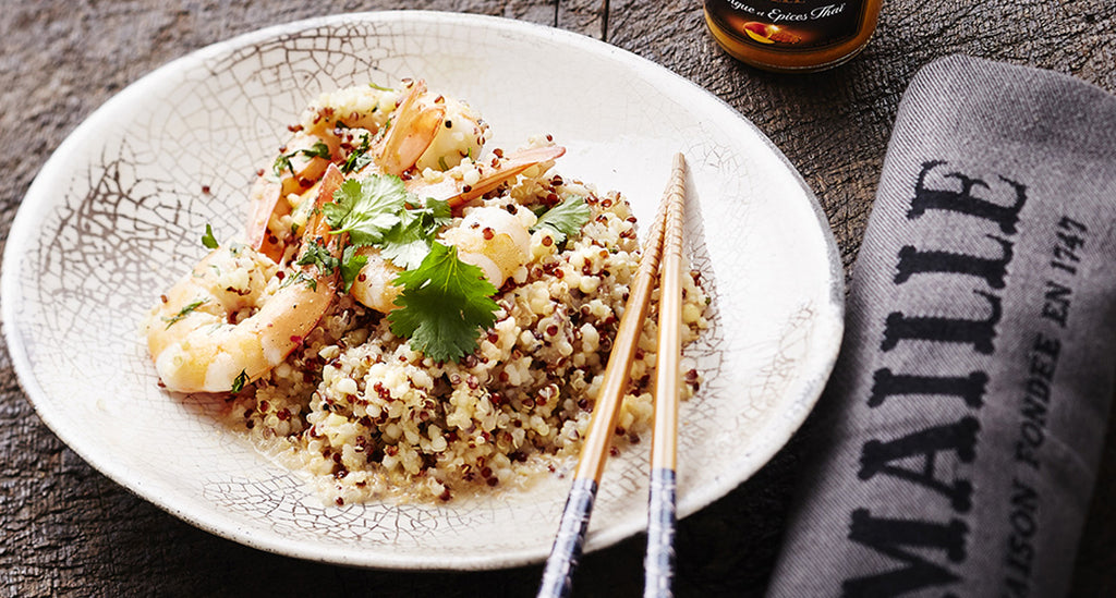 Quinoa with shrimp and Mango & Thai Spices mustard