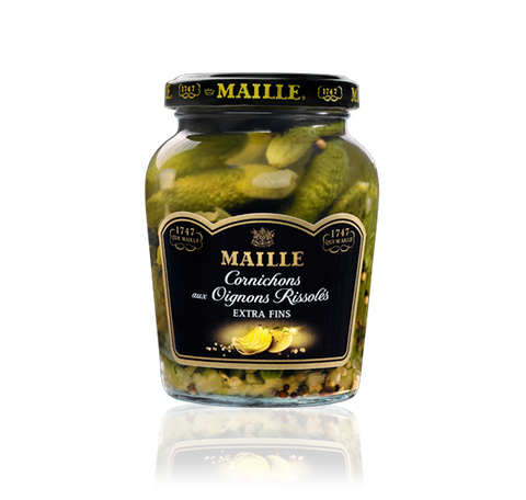 Maille Cornichons Gherkin with Sautéed Onions and White Wine Vinegar, 210g