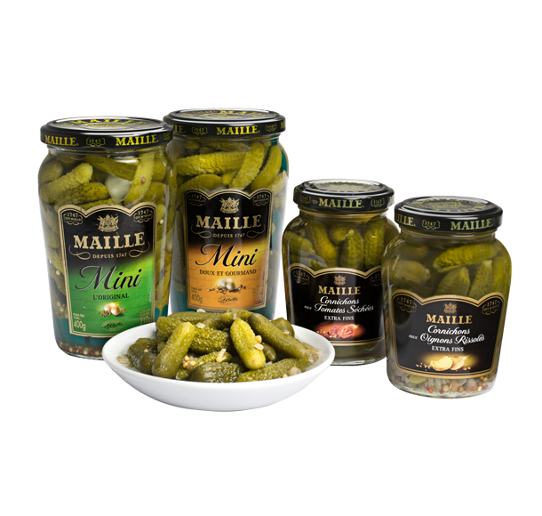 Maille Cornichons with Sundried Tomato and White Wine Vinegar, 210g Set